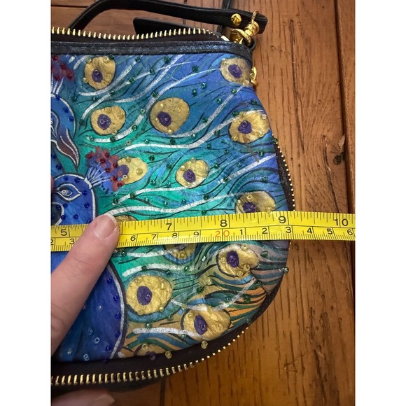 Vtg Sharif Leather Hand-Painted Blue Peacock B-0911 Purse. - Picture 6 of 7